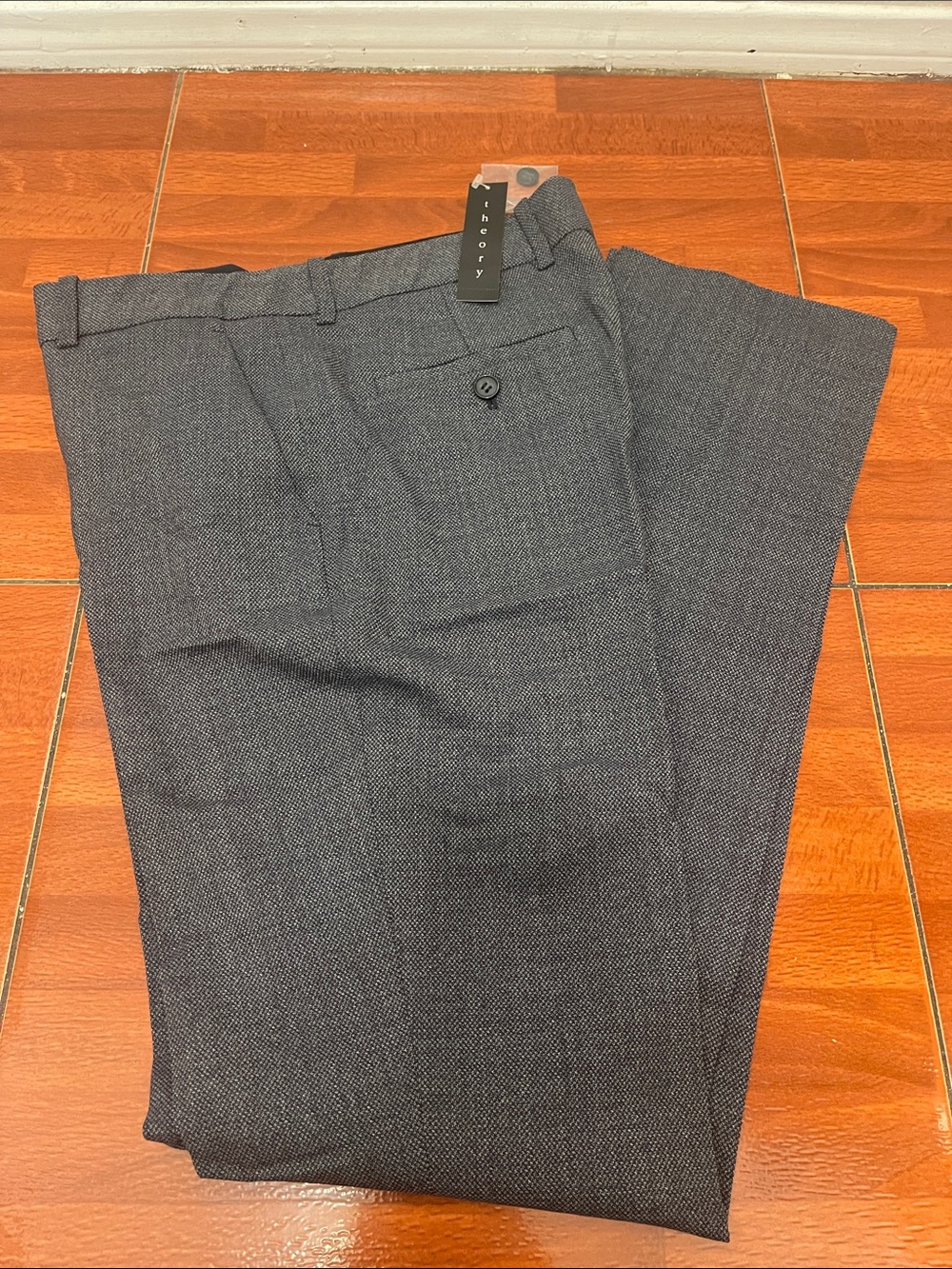 Theory Men's Charcoal Gray Wool-Blend Dress Pants